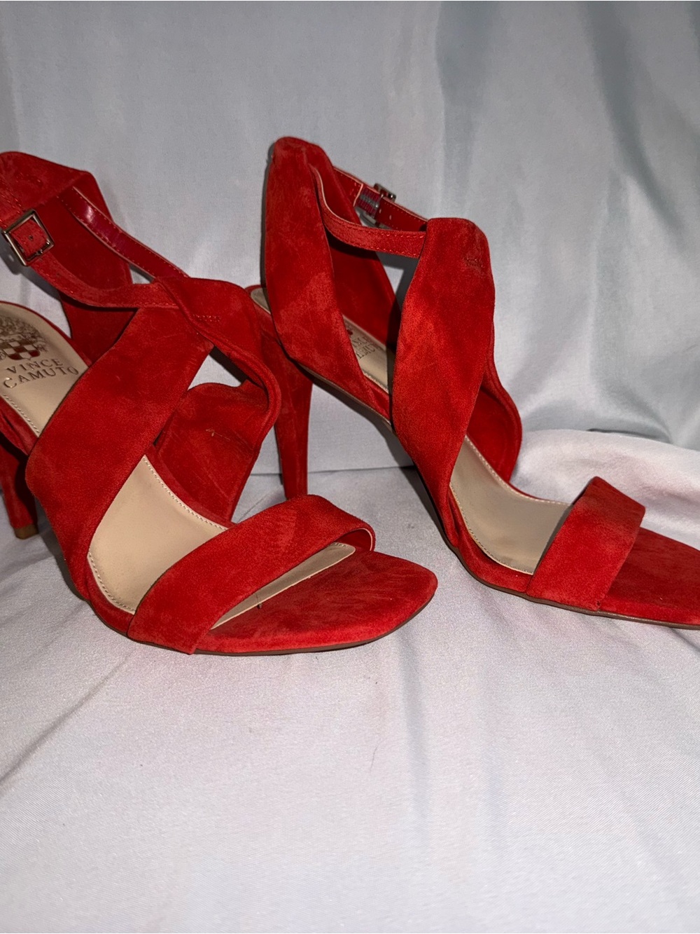 Vince Camuto Red Suede Crisscross Strappy High Heels